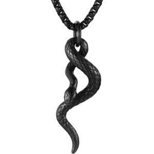 Gothic Men's Black Stainless Steel Animal Snake Pendant Chain Necklace